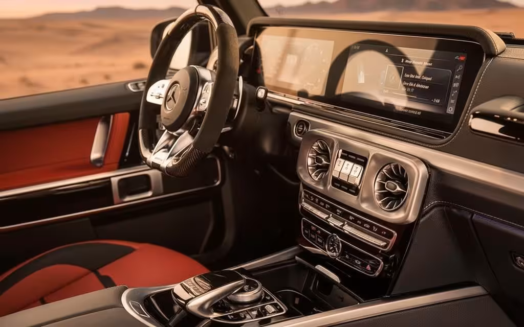 Mercedes G63 2020 interior view showing trim – rental in Dubai