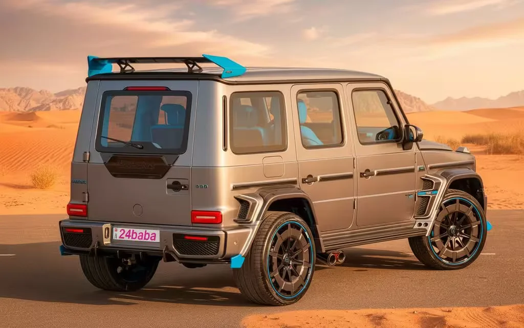 Mercedes G63 2021 Grey rear view showing taillights – rental in Dubai