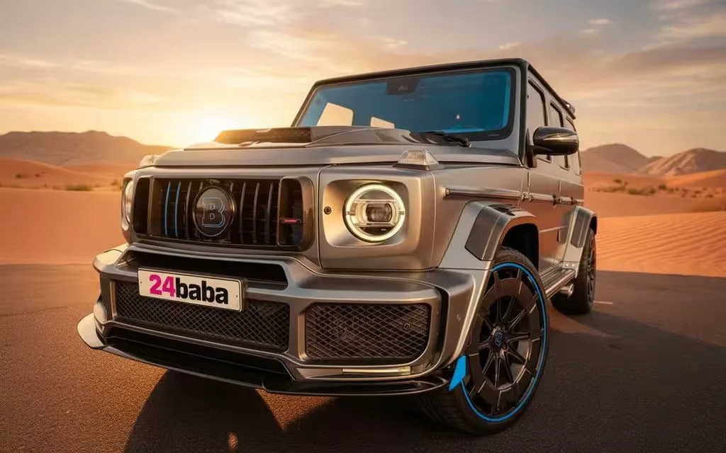 Mercedes G63 2021 Grey front view with headlights – rental in Dubai