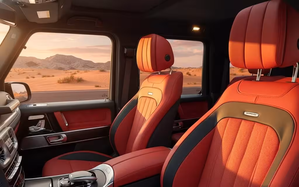 Mercedes G63 2021 leather seats and cabin – rental in Dubai