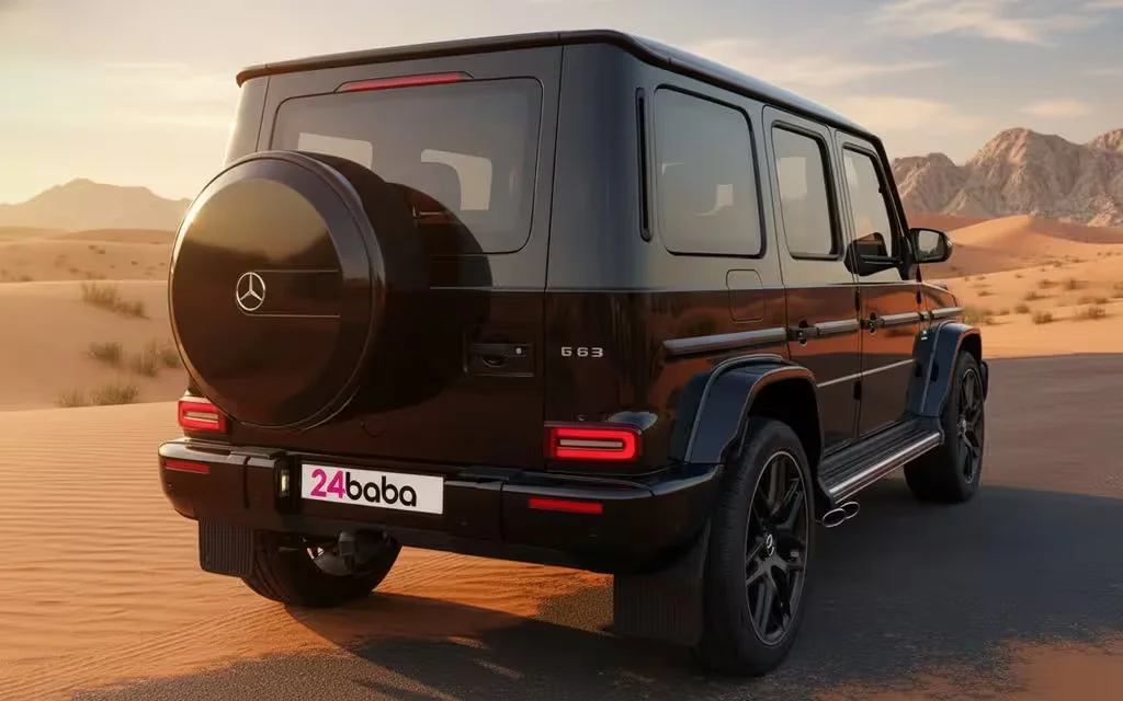 Mercedes G63 2021 Black rear view showing taillights – rental in Dubai