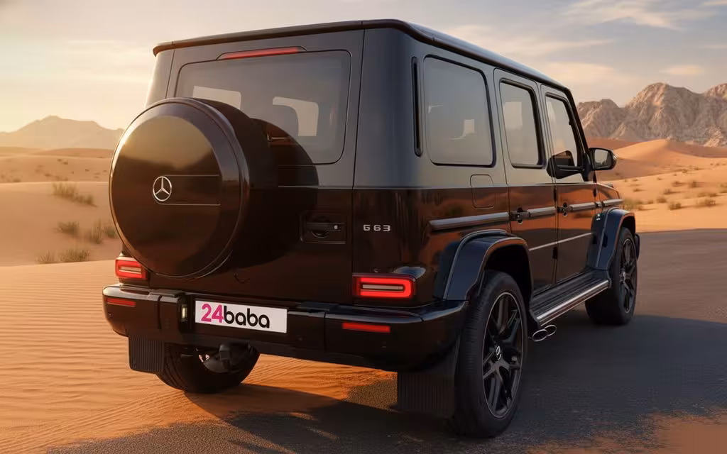 Mercedes G63 2021 Black rear view showing taillights – rental in Dubai
