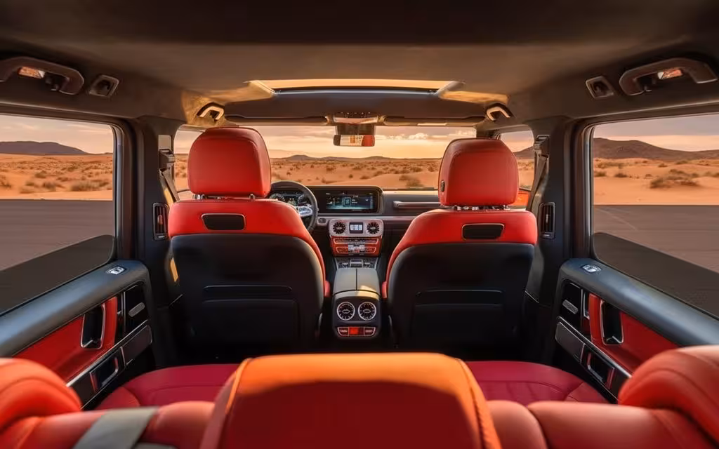 Mercedes G63 2023 interior view showing trim – rental in Dubai