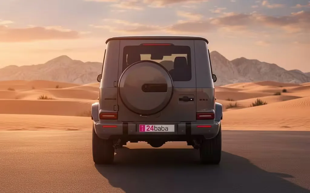Mercedes G63 2023 Grey rear view showing taillights – rental in Dubai