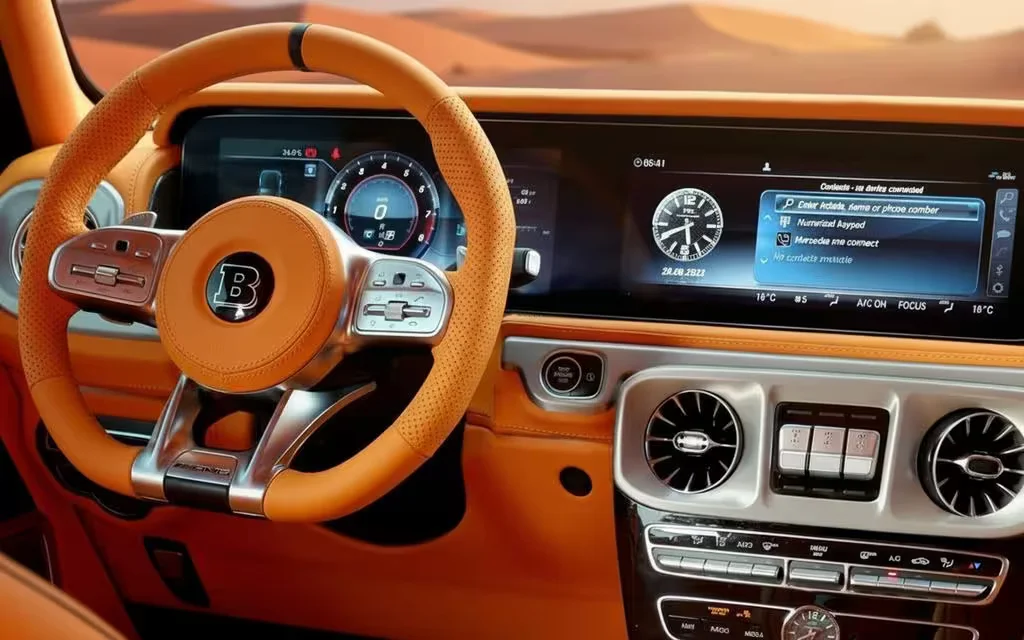 Mercedes G63 2025 interior view showing trim – rental in Dubai