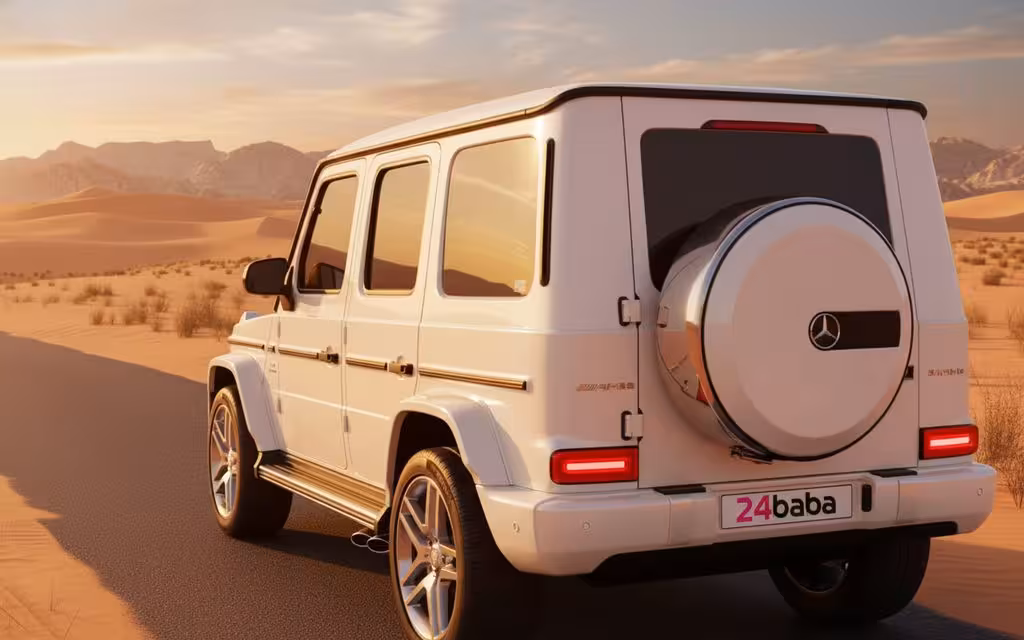 Mercedes G63 2025 White rear view showing taillights