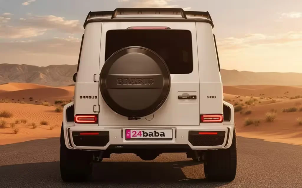 Mercedes G900 2021 White rear view showing taillights – rental in Dubai