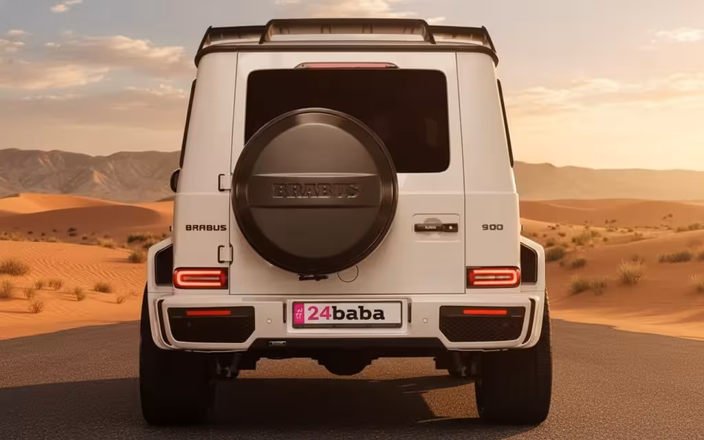 Mercedes G900 2021 White rear view showing taillights – rental in Dubai