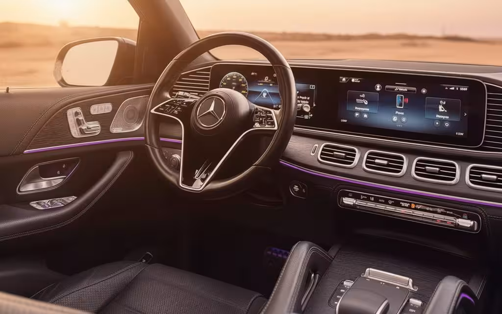 Mercedes Gle350 2024 interior view showing trim – rental in Dubai