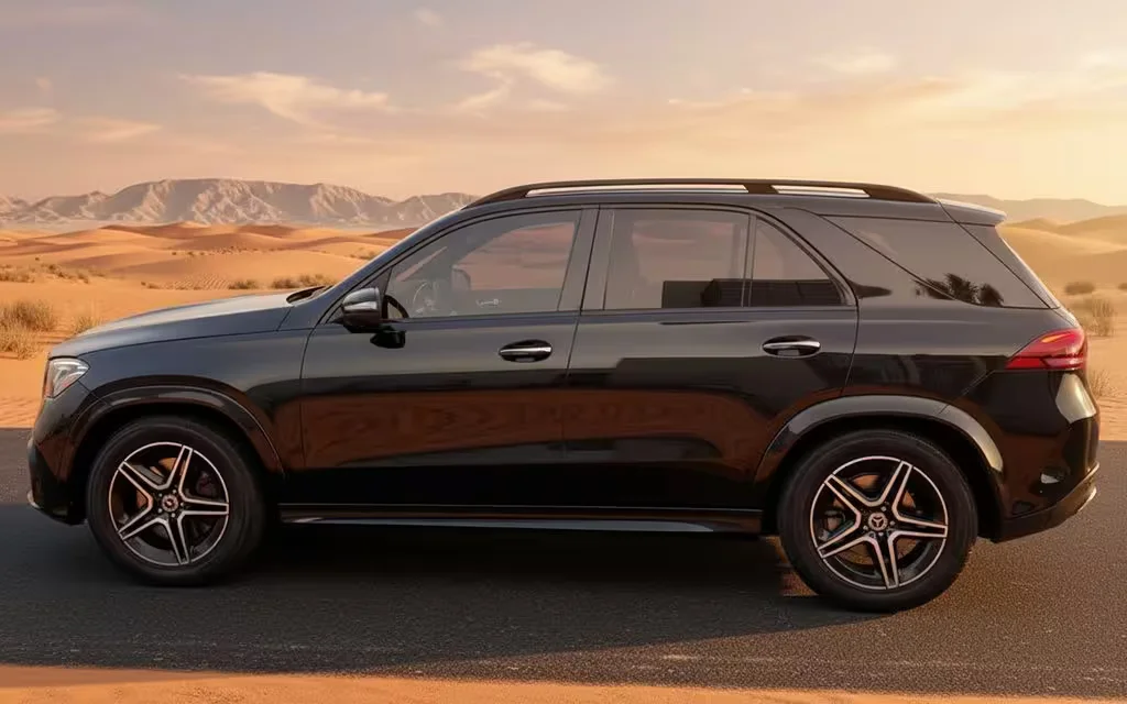 Mercedes Gle350 2024 Black side profile – rental in Dubai