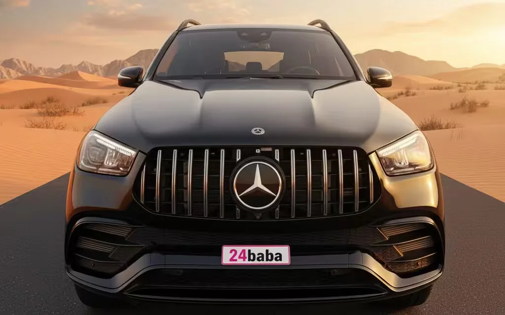 Mercedes Gle350 2024 Black front view with headlights – rental in Dubai