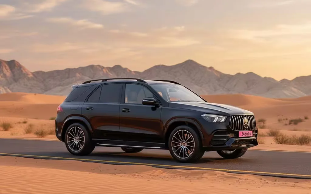Mercedes Gle350 2024 Black side profile – rental in Dubai