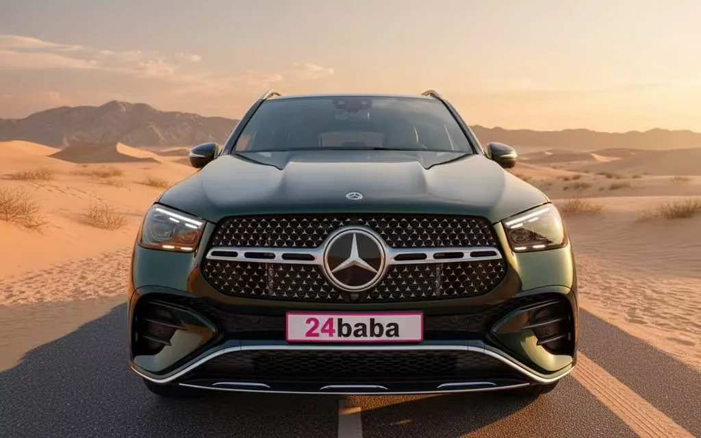 Mercedes Gle350 2024 Black front view with headlights – rental in Dubai