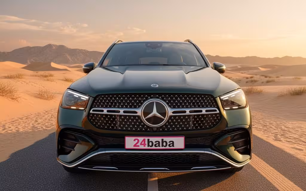Mercedes Gle350 2024 Black front view with headlights – rental in Dubai