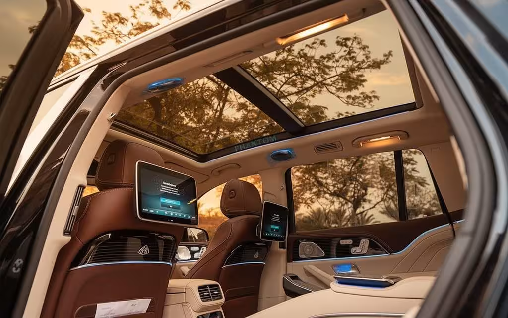 Mercedes Maybach 2024 interior view showing trim – rental in Dubai