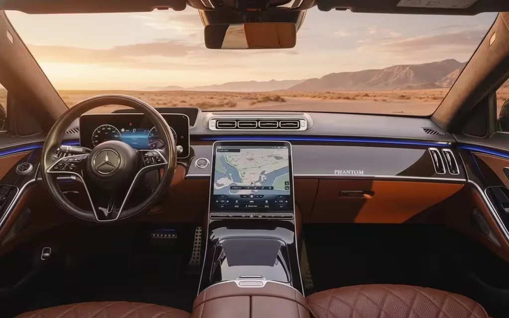 Mercedes S500 2021 interior view showing trim – rental in Dubai