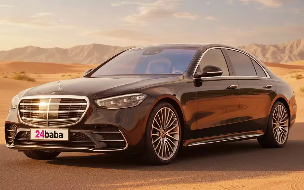 Mercedes S500 2021 Black side profile – rental in Dubai