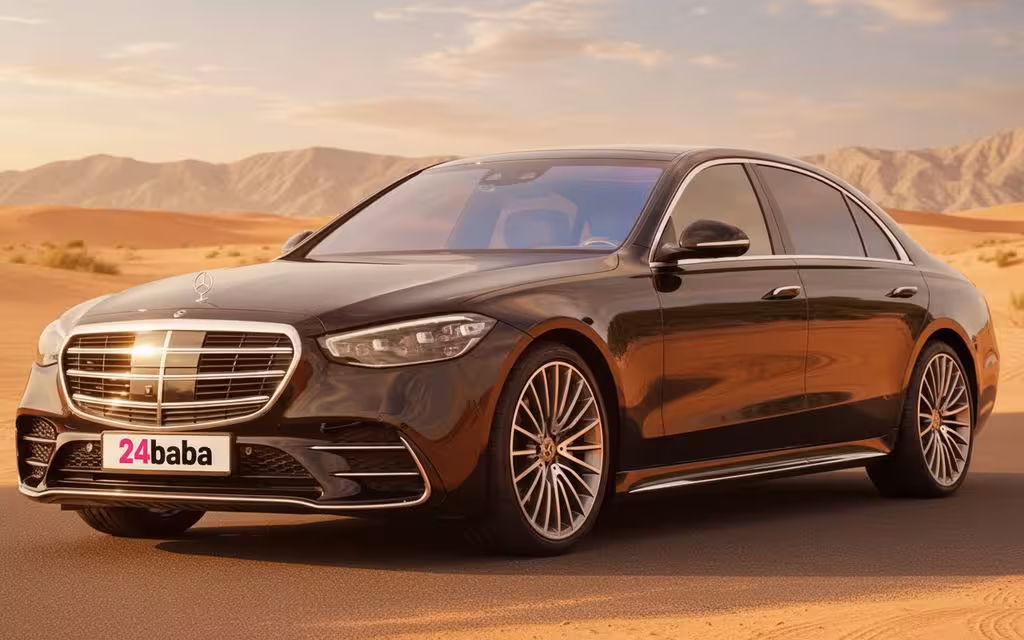Mercedes S500 2021 Black side profile – rental in Dubai