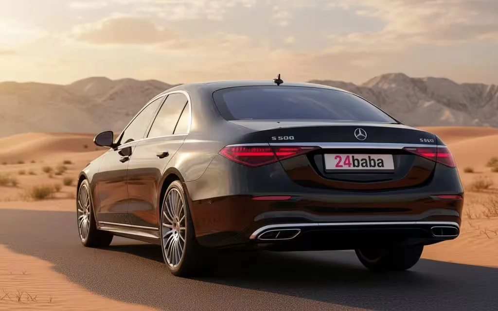 Mercedes S500 2021 Black rear view showing taillights – rental in Dubai