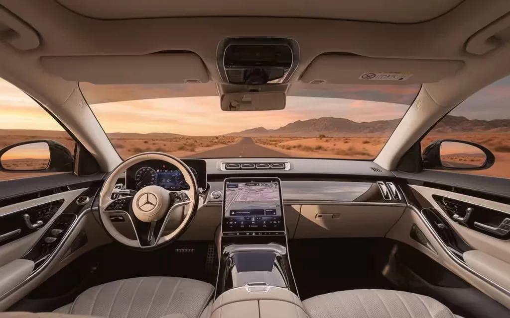Mercedes S500 2021 dashboard and infotainment – rental in Dubai