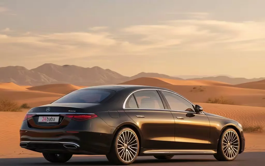 Mercedes S500 2022 Black rear view showing taillights – rental in Dubai