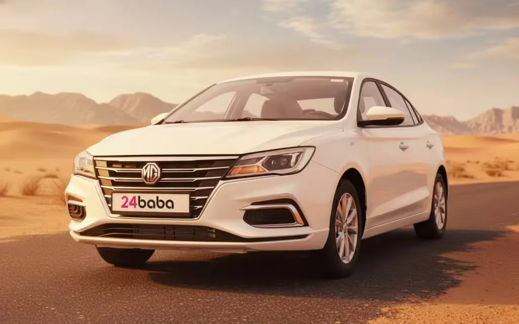 Mg 3 2025 White front view with headlights – rental in Dubai