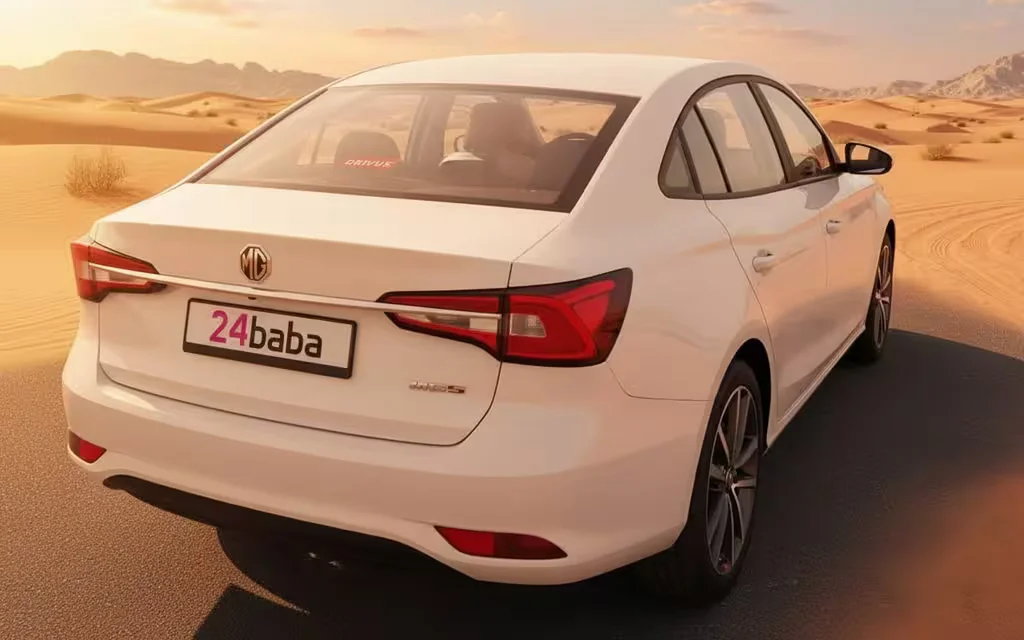Mg 5 2024 White rear view showing taillights – rental in Dubai