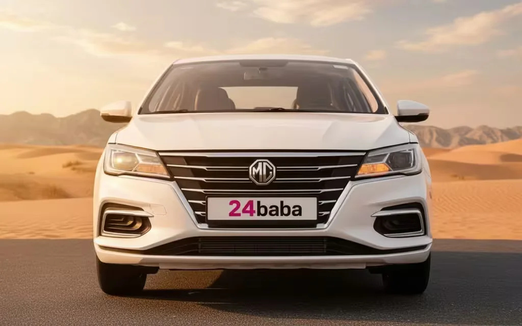 Mg 5 2025 White front view with headlights – rental in Dubai
