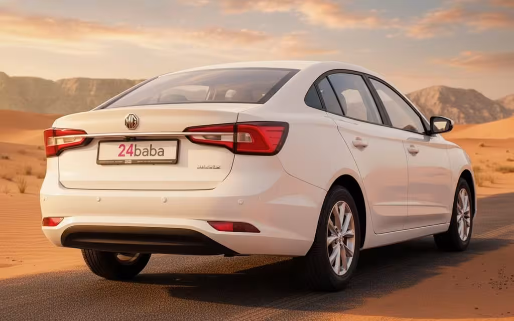 Mg 5 2025 White rear view showing taillights – rental in Dubai