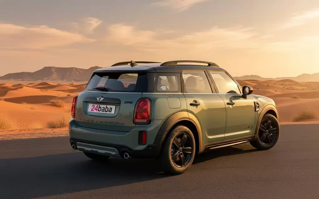 Mini Cooper 2023 Grey rear view showing taillights – rental in Dubai