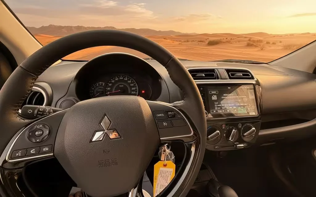 Mitsubishi Attrage 2025 interior view showing trim – rental in Dubai