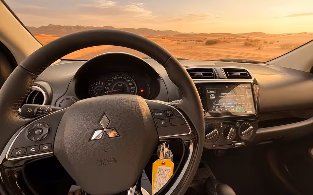 Mitsubishi Attrage 2025 interior view showing trim – rental in Dubai