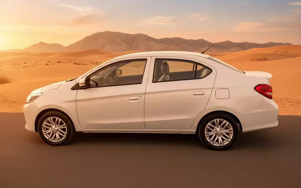 Mitsubishi Attrage 2025 White side profile – rental in Dubai