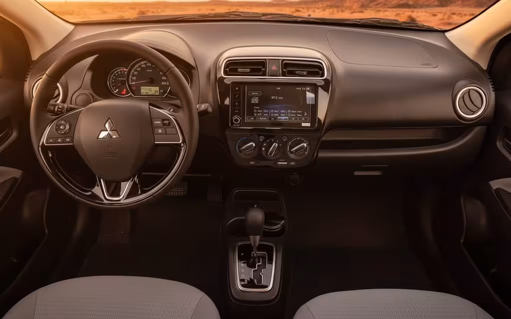 Mitsubishi Attrage 2025 interior view showing trim – rental in Dubai