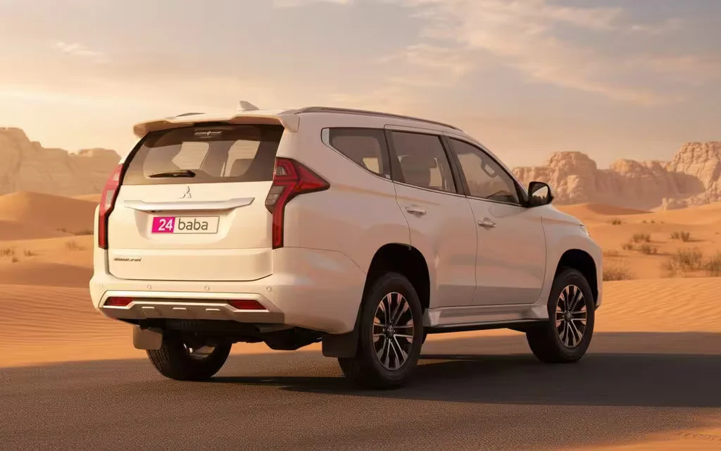 Mitsubishi Montero 2023 White rear view showing taillights – rental in Dubai