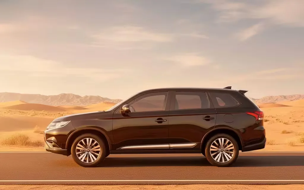 Mitsubishi Outlander 2022 Black side profile – rental in Dubai