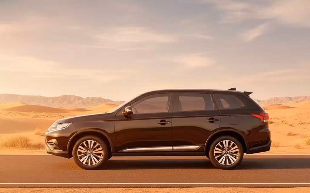 Mitsubishi Outlander 2022 Black side profile – rental in Dubai