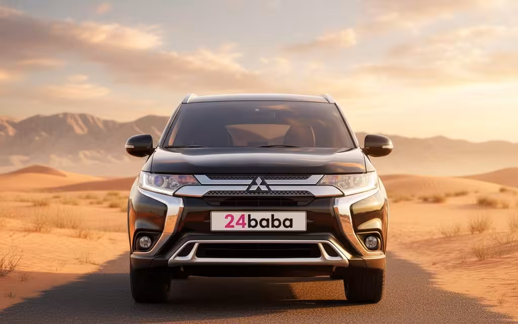 Mitsubishi Outlander 2022 Black front view with headlights – rental in Dubai