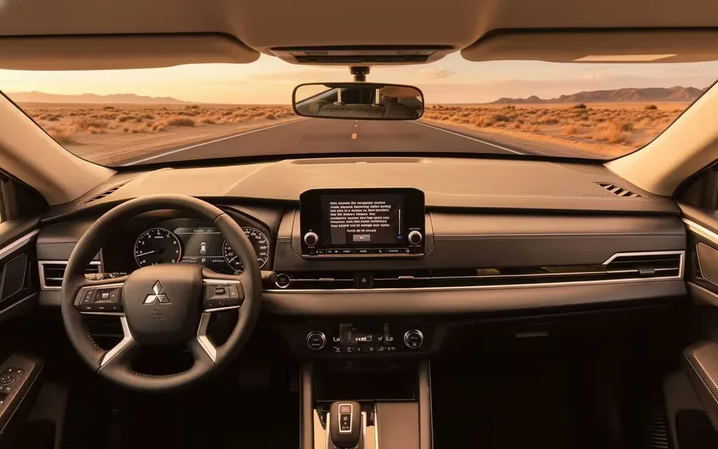 Mitsubishi Outlander 2025 interior view showing trim – rental in Dubai