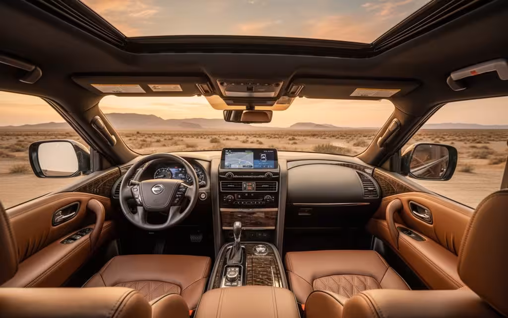 Nissan Armada 2024 interior view showing trim – rental in Dubai