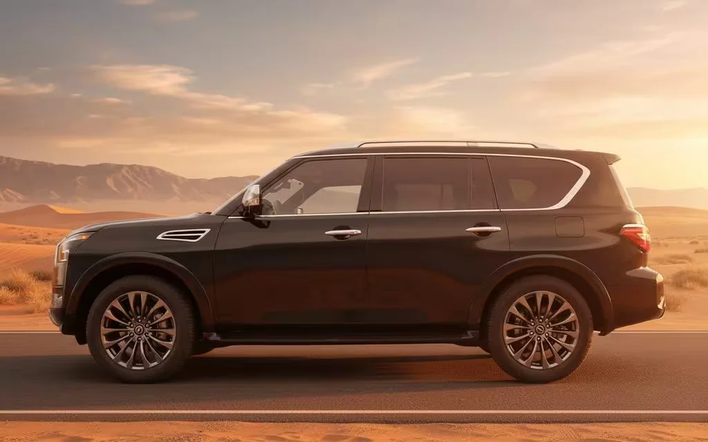 Nissan Armada 2024 Black side profile – rental in Dubai