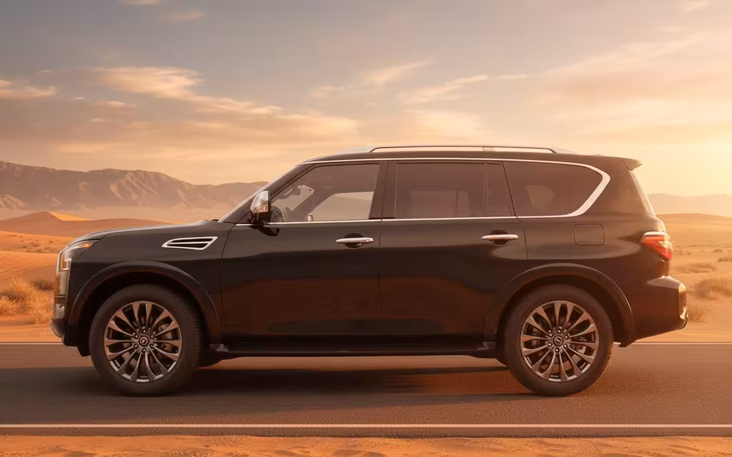 Nissan Armada 2024 Black side profile – rental in Dubai