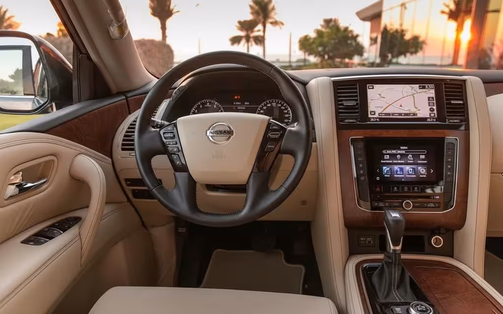 Nissan Patrol 2021 interior view showing trim – rental in Dubai