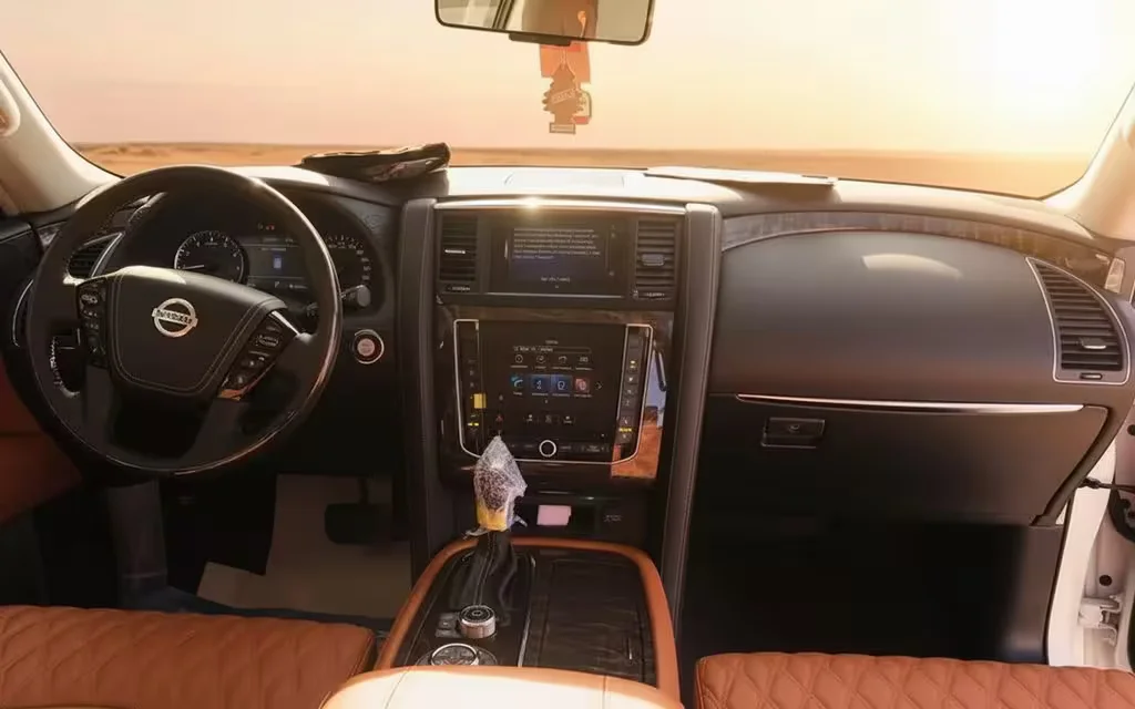 Nissan Patrol 2021 interior view showing trim – rental in Dubai