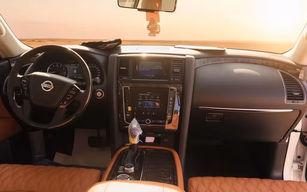 Nissan Patrol 2021 interior view showing trim – rental in Dubai