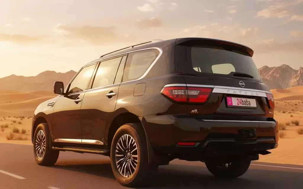Nissan Patrol 2022 Black rear view showing taillights – rental in Dubai