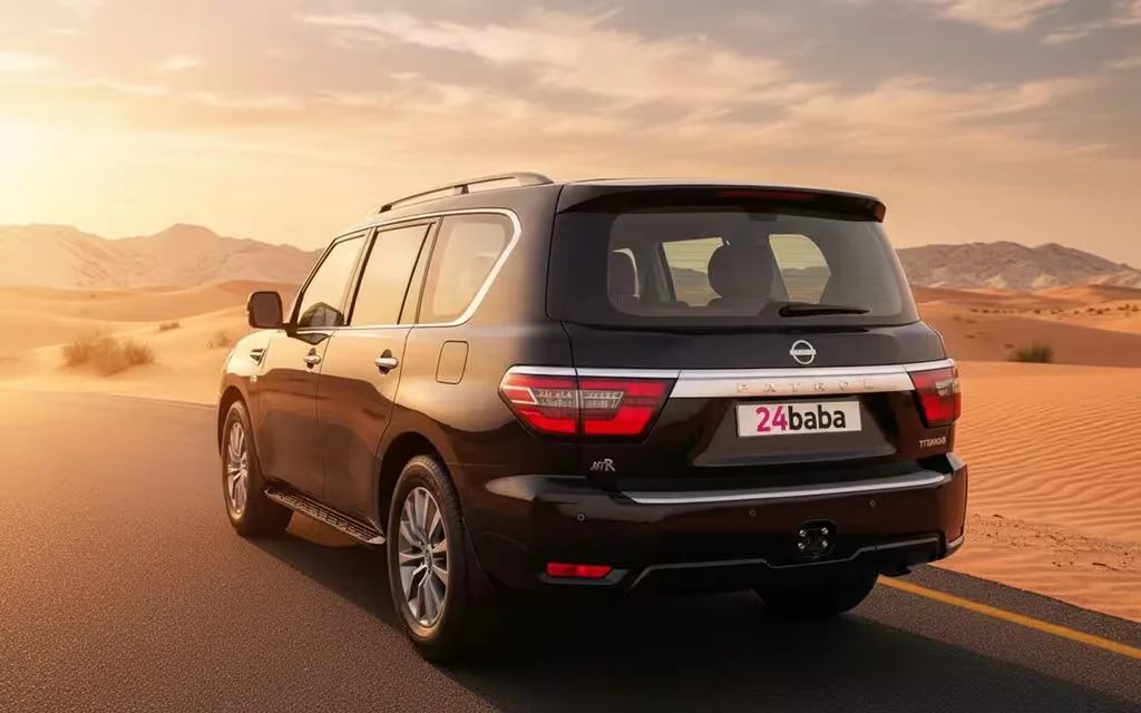 Nissan Patrol 2022 Black rear view showing taillights – rental in Dubai