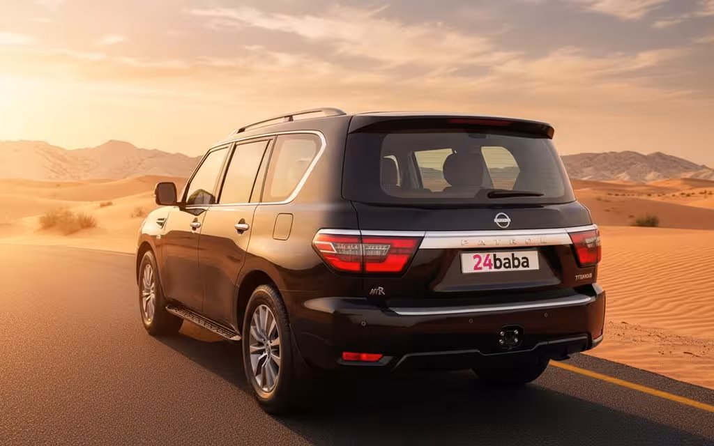 Nissan Patrol 2022 Black rear view showing taillights – rental in Dubai
