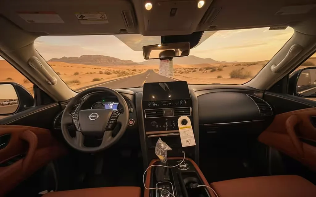 Nissan Patrol 2022 interior view showing trim – rental in Dubai