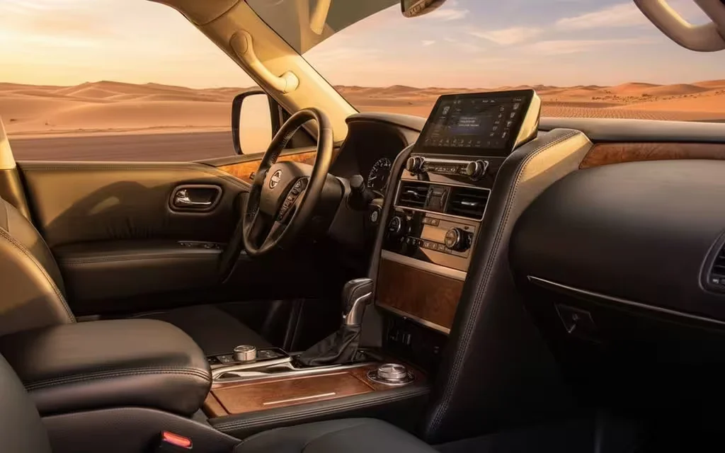 Nissan Patrol 2023 interior view showing trim – rental in Dubai